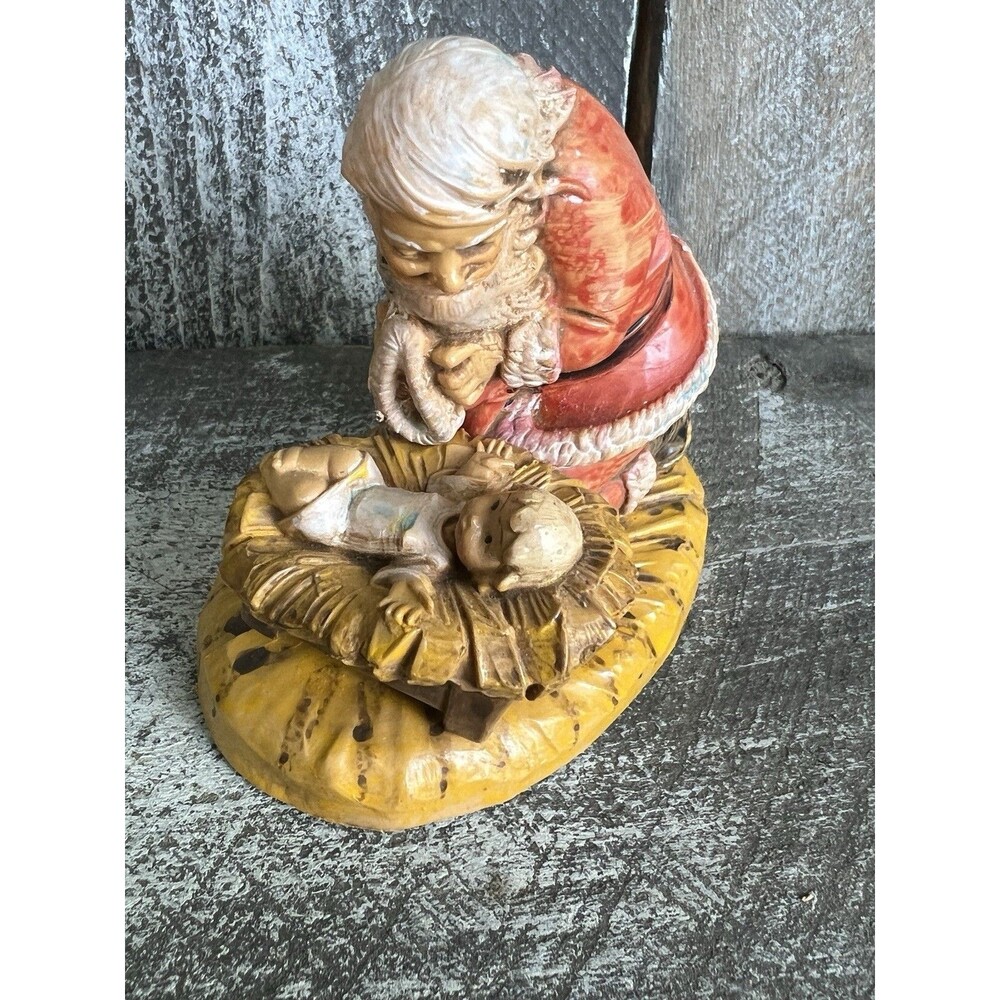 Vtg Christmas Ceramic Kneeling Praying Santa Baby Jesus 6" Figurine Hand Painted